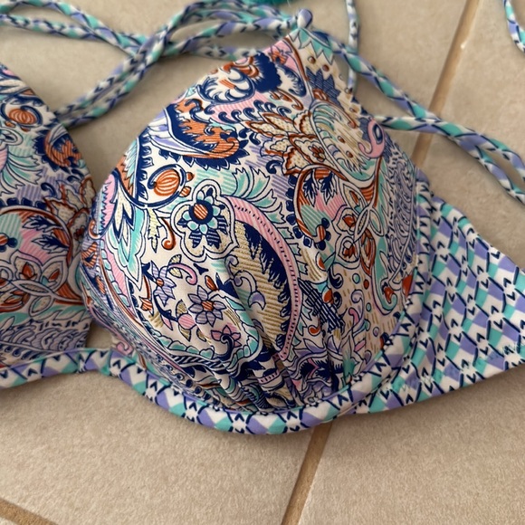 Cross back push up teal and lavender bikini top - Picture 2 of 4